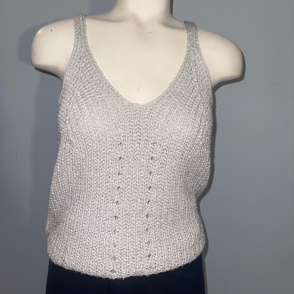 Women's Knit Tank Top gray sweater sleeveless shirt size medium